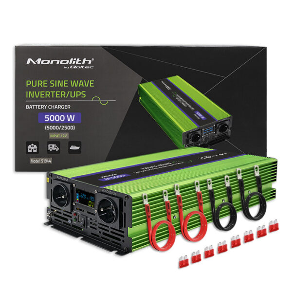 Qoltec Monolith puhas siinus inverter, UPS 12V 230V 2500/5000W